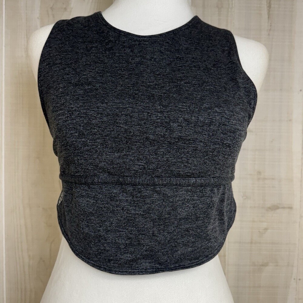 Free People Movement In Your Corner Sports Bra Criss-Cross Back Charcoal Logo S
